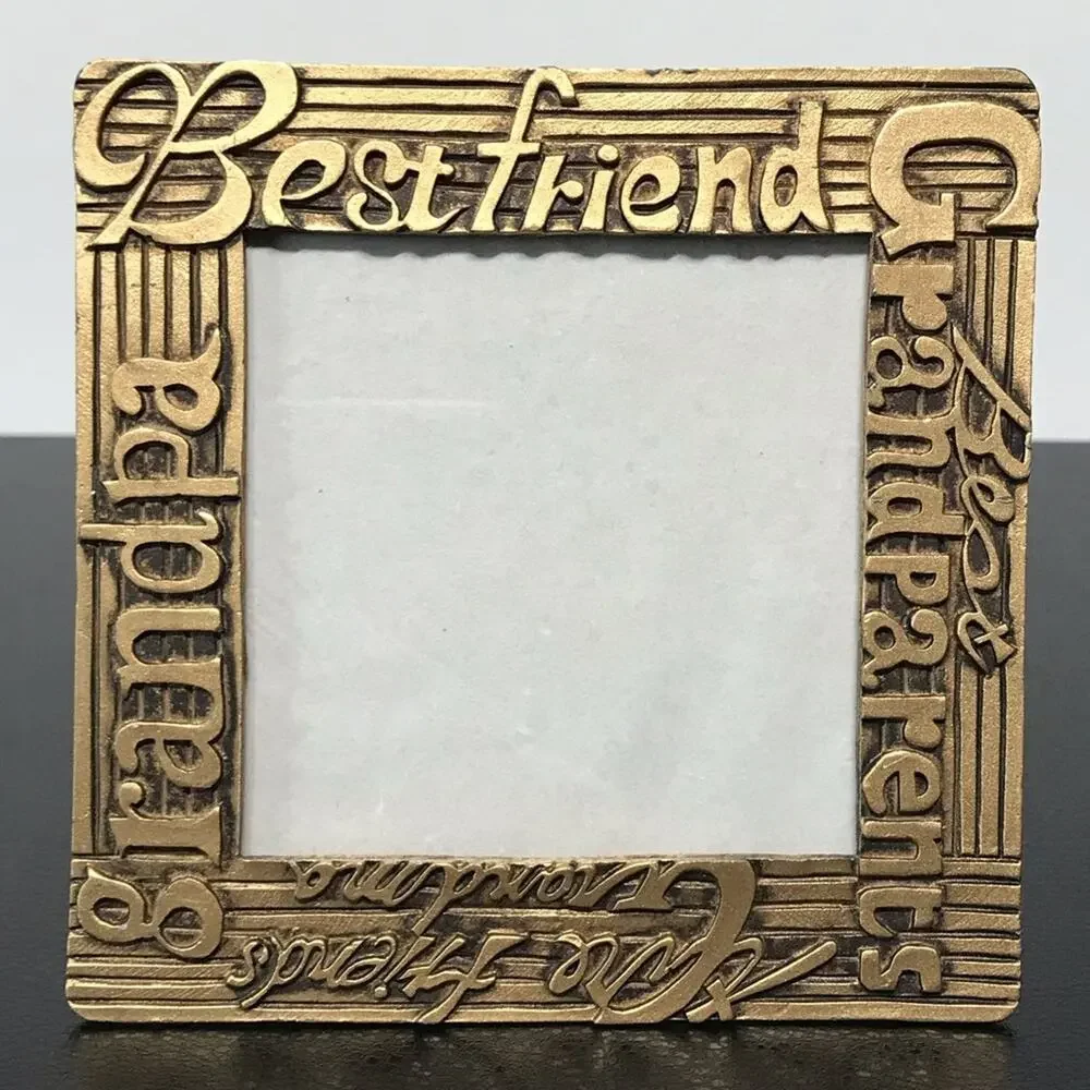 Grandparents Grandchildren Gold Brass Metal Photo Picture Frame 3.5